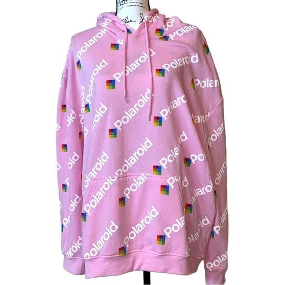 Polaroid Retro Pink Popover Kangaroo Hoodie Size XL - Picture 2 of 11